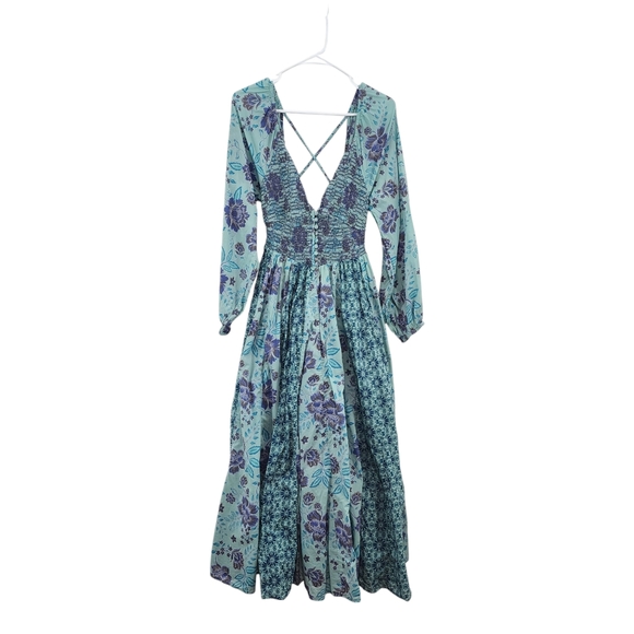 Free People Dresses & Skirts - Free People Women's A New Way Floral Maxi Sundress Teal Combo Festival Bloomcore